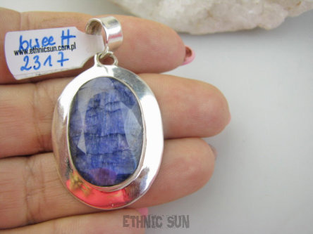 bwee2317 SZAFIROWA LŚNIĄCA HRABIANKA !!!! 14g !!! Wisior Zawieszka SZAFIR Indyjski - WIERNOŚĆ związkach , Stres, choroby oczu ciśnienie , Szafiry lśniące Srebro 925 #