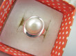 bpee4406 Delikatny Pierścień Pierścionek prawdziwa hodowlana Biały PERŁA r.18 lśniące Srebro 925 - 9