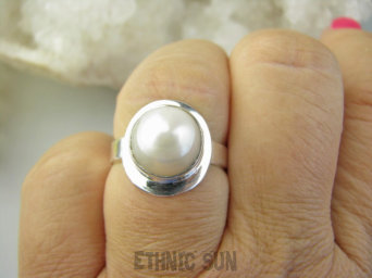 bpee4406 Delikatny Pierścień Pierścionek prawdziwa hodowlana Biały PERŁA r.18 lśniące Srebro 925