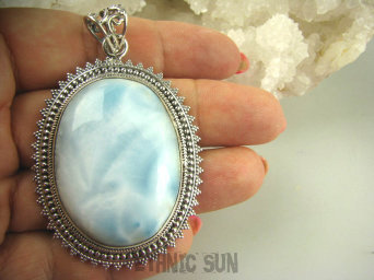 bwe2857 Egzotyczny DUŻY 6.6 cm 33 gramy Naturalny Rzadki LARIMAR kamień ANIELSKI czakra gardła SREBRO 925 #