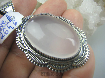 bwe2646 Piękny Długi 5.7 cm Wisior Kwarc Różowy - kamień mocnego serca Maroko, Marokańskie Wzornictwo Srebro 925 #