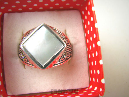 bpee4200 UNISEX DUŻY MĘSKI lub damski SYGNET Pierścień Pierścionek Macica Perłowa r.31 DUŻY ROZMIAR Srebro 925 #