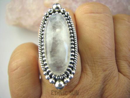 bpe8474 Biżuteria Orientalna !!! Długi 4 cm Egzotyczna Pierścień Pierścionek Kamień Księżycowy r.16 Srebro 925 #