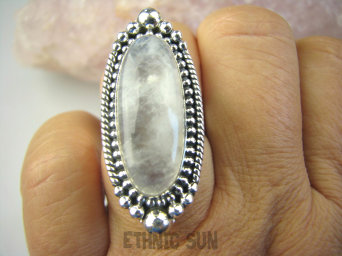 bpe8474 Biżuteria Orientalna !!! Długi 4 cm Egzotyczna Pierścień Pierścionek Kamień Księżycowy r.16 Srebro 925 #
