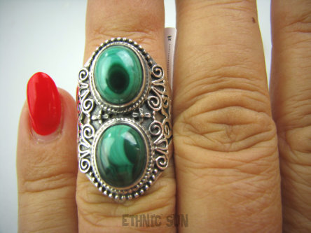 bpe5051 Biżuteria Egzotyczna !!! Pierścień MALACHIT - pobudza kreatywność r.11/ r.12 Mały Rozmiar Srebro 925 #