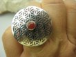 bpe4160 Duży Pierścień KWIAT ŻYCIA - SILNY AMULET OCHRONNY !!!! Ażurowy ORIENTALNY Pierścień Karneol  r.20/r.21 SREBRO 925 # - 2