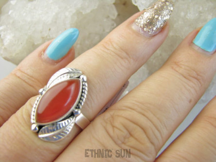 bpe9389 Delikatna piękność śliczny Pierścień Pierścionek czerwony Onyks r.14 Srebro 925