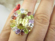 bpee4641 Wooow BOSKO PIĘKNY WIELOBARWNY Lux Pierścień Pierścionek naturalny Cytryn Lemon, Ametyst, Granaty, Oliwin, Blue Topaz r.16 SREBRO 925 # - 2