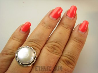 bpee4236 RARYTAS naturalna wielobarwna PERŁA BIWA Elegancki Pierścionek Pierścień z DUŻA perłą r.17 Srebro 925 #