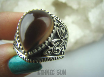 bpe5766 Obrączka Motyl - symbol szczęścia wolności niezależności Wygodny PIERŚCIEŃ Kwarc Dymny  - kamień antystresowy r.21 zdobiona obrączka Srebro 925 #