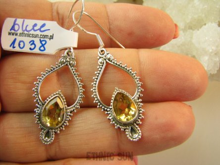 bkee1038 BOSSKO PIĘKNE EGZOTYCZNE !!!!  Lekkie Ażurowe Kolczyki z Cytrynami CYTRYN - kamień antycukrzycowy Srebro 925