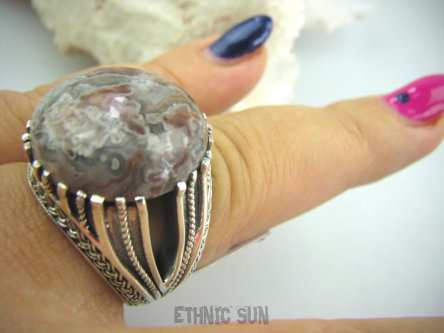 bpe5192 Wooow BAŚNIOWY MAROKAŃSKI Pierścień KOJĄCY JASPIS KRAJOBRAZOWY - kamień antystresowy r.20 MAROKO Srebro 925 #