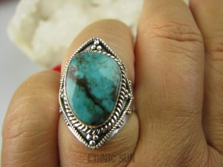 bpe6930 Biżuteria Egzotyczna PIERŚCIEŃ z naturalnym Turkusem Turkus - opiekun ciała i duszy Turkusy r.17 Srebro 925 #