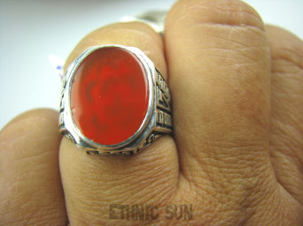 bpe5019 Biżuteria Orientalna !!! Pierścień Sygnet naturalny Karneol - kamień odwagi r.27 (DUŻY  ROZMIAR )  Srebro 925 #
