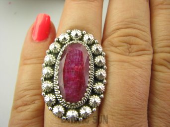 bpee4218 Przepiękny RUBINOWY OKAZ Pierścień Pierścionek Rubin Indyjski w orientalnej oprawie Rubiny r.16 Srebro 925 #