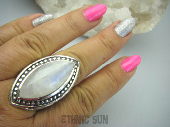 bpe5946 Biżuteria Orientalna !!! PIĘKNY OLBRZYM Masywny 25 gramów !! Pierścień Biały KAMIEŃ KSIĘŻYCOWY r.21/ r.22 szeroka obrączka Srebro 925 #