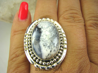 bpe8205 Prześliczny  Okaz 3.5cm / 2.6cm przepiękny 17G ŚNIEŻNY ZIMOWY KRAJOBRAZ !!! Prawdziwe Cacko Pierścień AGAT DENDRYTOWY r.17 Srebro 925 #