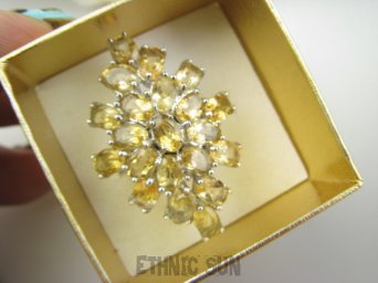 bpee4662 Woooow CACKO Genialny LUKSUSOWY Duży Długi 3.8cm Ażurowy Pierścień z Cytrynami Złoty Cytryn r.17 Srebro Rodowane 925 #
