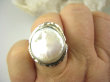 bpee4022 RARYTAS naturalna opalizująca wielobarwna PERŁA BIWA Elegancki Pierścionek Pierścień z DUŻA perłą r.19/r.20 Srebro 925 # - 6