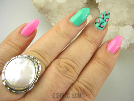 bpee4022 RARYTAS naturalna opalizująca wielobarwna PERŁA BIWA Elegancki Pierścionek Pierścień z DUŻA perłą r.19/r.20 Srebro 925 #