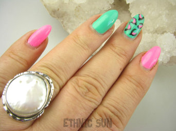 bpee4022 RARYTAS naturalna opalizująca wielobarwna PERŁA BIWA Elegancki Pierścionek Pierścień z DUŻA perłą r.19/r.20 Srebro 925 #