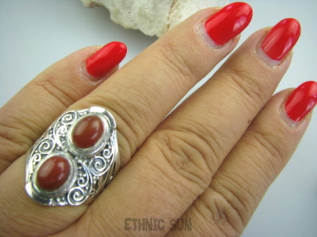 bpe5098 Egzotyczny Pierścień Pierścionek czerwony Onyks -  regeneruje SERCE, EGZEMY, PAMIĘĆ r.17 Srebro 925 #