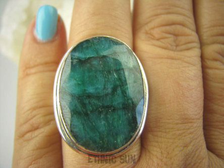 bpee3413 KLASA I ELEGANCJA - szmaragdowa Dama WIELKI OKAZ  Pierścień zielony Szmaragd Indyjski Szmaragdy r.18 Srebro 925 #