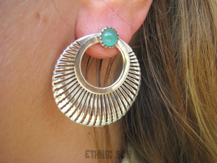 bke753 Duże Lekkie KOŁA Kolczyki na sztyft zielony Onyks - regeneruje SERCE, EGZEMY, PAMIĘĆ Srebro 925 #