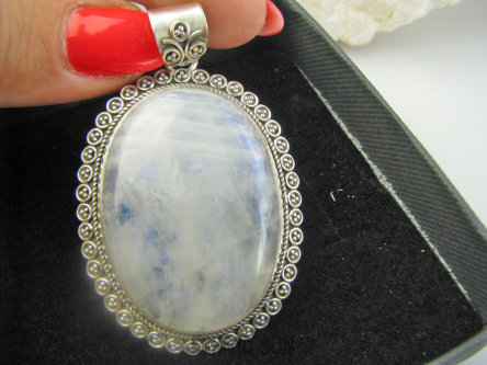 bwe3740 EGZOTYCZNA biżuteria !!! Duży 6,1cm Boski OKAZ 30g !! Wisior Zawieszka KAMIEŃ KSIĘŻYCOWY Srebro 925 # skazka 