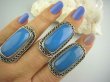 bpe3651 Błękitno - Niebieski CHALCEDON (TARCZYCA) Długi 4.1 cm Pierścień z chalcedonem r.16 Srebro 925 czakra gardła # - 9
