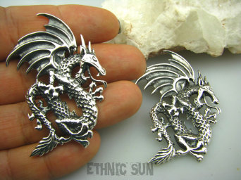 bwe1619 Wielki wspaniały  SMOK , Długi 5,5 cm !! Mocny AMULET na  POMYŚLNOŚĆ I SIŁĘ  dla Mężczyzn i kobiet !  OCHRONA SKRZYDLATY SMOCZYSKO Przepiękny Wisior Cały ze Srebra SREBRO 925