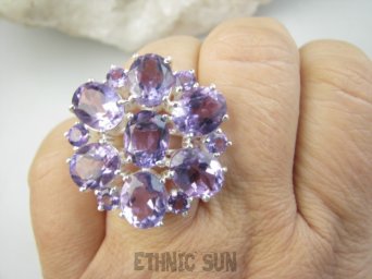 bpee4515 KRÓLEWSKI KLEJNOT - Śliczny DUŻY OKAZ 17g !!! Piękny Lśniący Pierścień Pierścionek z Ametystami Ametyst kamień mądrości r.17 Srebro 925 #