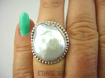 bpee4044 RARYTAS naturalna wielobarwna PERŁA BIWA Elegancki Pierścionek Pierścień z DUŻA perłą r.13 Srebro 925 #