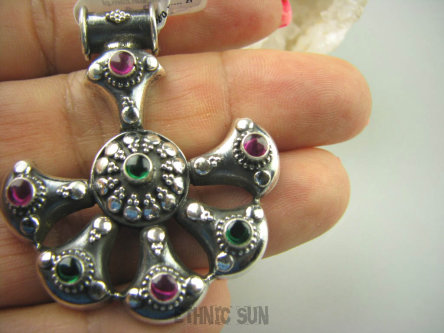 bwe2821 Przepiękny Wisior marokańskie wzornictwo Maroko Rubin i Szmaragd Indyjski Rubiny, Szmaragdy SREBRO 925 #  