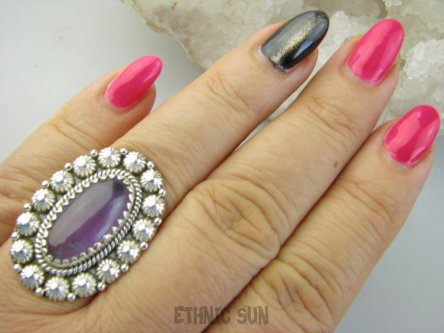 bpe9299 Wyjatkowy Pierścień Pierścionek Fioletowy Ametyst - kamień mądrości r.16 Srebro 925 #