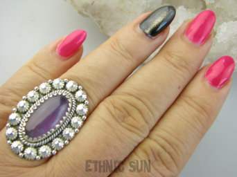 bpe9299 Wyjatkowy Pierścień Pierścionek Fioletowy Ametyst - kamień mądrości r.16 Srebro 925 #