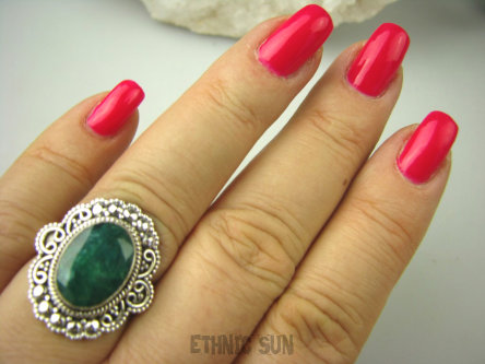 bpee3691 SZMARAGDOWY KLEJNOT !!!! Delikatny Pierścień Szmaragd Indyjski Szmaragdy r.18 Srebro 925 #