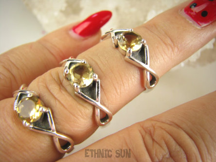 bpee4186 Delikatny śliczny Pierścień Pierścionek OBRĄCZKA szlifowany Cytryn - kamień antycukrzycowy r.15 Srebro 925