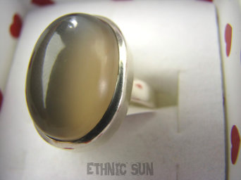 bpe8055 Cudowny Klasyczny Pierścień Niesamowicie lśniący Czekoladowy Kamień Księżycowy r.13 lśniące Srebro 925 #