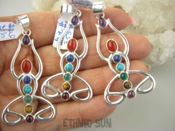 bwe3556 Fantastyczny piękny Duży 6,2cm UZDRAWIAJĄCY AMULET CZAKRY Ażurowy Wisior 7 czakr JOGA MEDYTACJA Ametyst Czerwony Onyks Lapis Lazuli Turkus Zielony Onyks Tygrysie Oko Granaty SREBRO 925 #