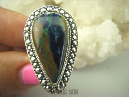 bpe8004 Niezwykły Dotyk Natury Wielobarwny CUD NATURY DUŻY 15g Okaz Pierścień naturalna CHRYZOKOLA I AZURYT r.16 Srebro 925 #