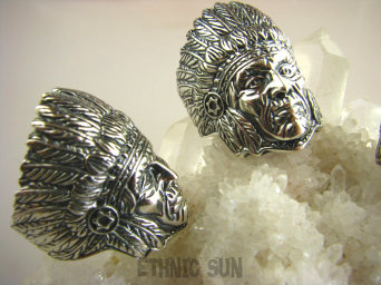 bpe4361 APACZ INDIANIN jak żywy 19 gramów  - SYMBOL WIEDZY I MĄDROŚCI !!! Niezwykły DUŻY 3,4 cm Oksydowany Pierścień INDIANIN Cały ze Srebra r.18 Srebro 925