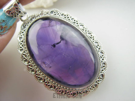 bwe3813 DUŻY 26 g ! Długi 6,5 cm Wspaniały Orientalny Wisior Zawieszka Fioletowy AMETYST - kamień mądrości Srebro 925 #