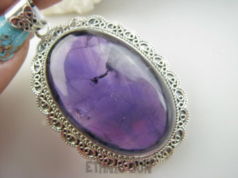 bwe3813 DUŻY 26 g ! Długi 6,5 cm Wspaniały Orientalny Wisior Zawieszka Fioletowy AMETYST - kamień mądrości Srebro 925 #