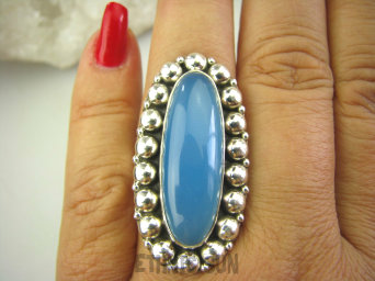 bpe8010 Niebiańska Piękność Długi 4 cm Pierścień niebieski CHALCEDON czakra gardła (TARCZYCA) r.18 Srebro 925 #