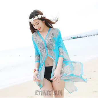 P5 ORIENTALNA PIĘKNOŚĆ 5 W 1 !!!! Pareo, Bluzka, Sukienka, Chusta, Szal w kolorze Niebiesko Błękitnym - rozmiar uniwersalny