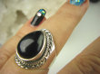 bpe6535 Orientalny Delikatny Pierścień czarny ONYKS regeneruje SERCE, EGZEMY, PAMIĘĆ r.17 Srebro 925 # - 2