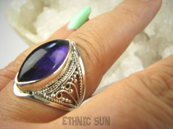 bpe9035 Biżuteria Orientalna !!! Delikatny Pierścień Pierścionek naturalny Ametyst - kamień mądrości r.17 ażurowa obrączka Srebro 925