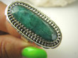 bpee3819 Kunsztowny Długi 3.8 cm Pierścień Zielony Szmaragd Indyjski - kamień Miłości Szmaragdy r.18 Srebro 925 # - 9