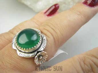 bpe9483 Zielone Cudo  Pierścień Pierścionek zielony Onyks r.17/r.18 Srebro 925 #